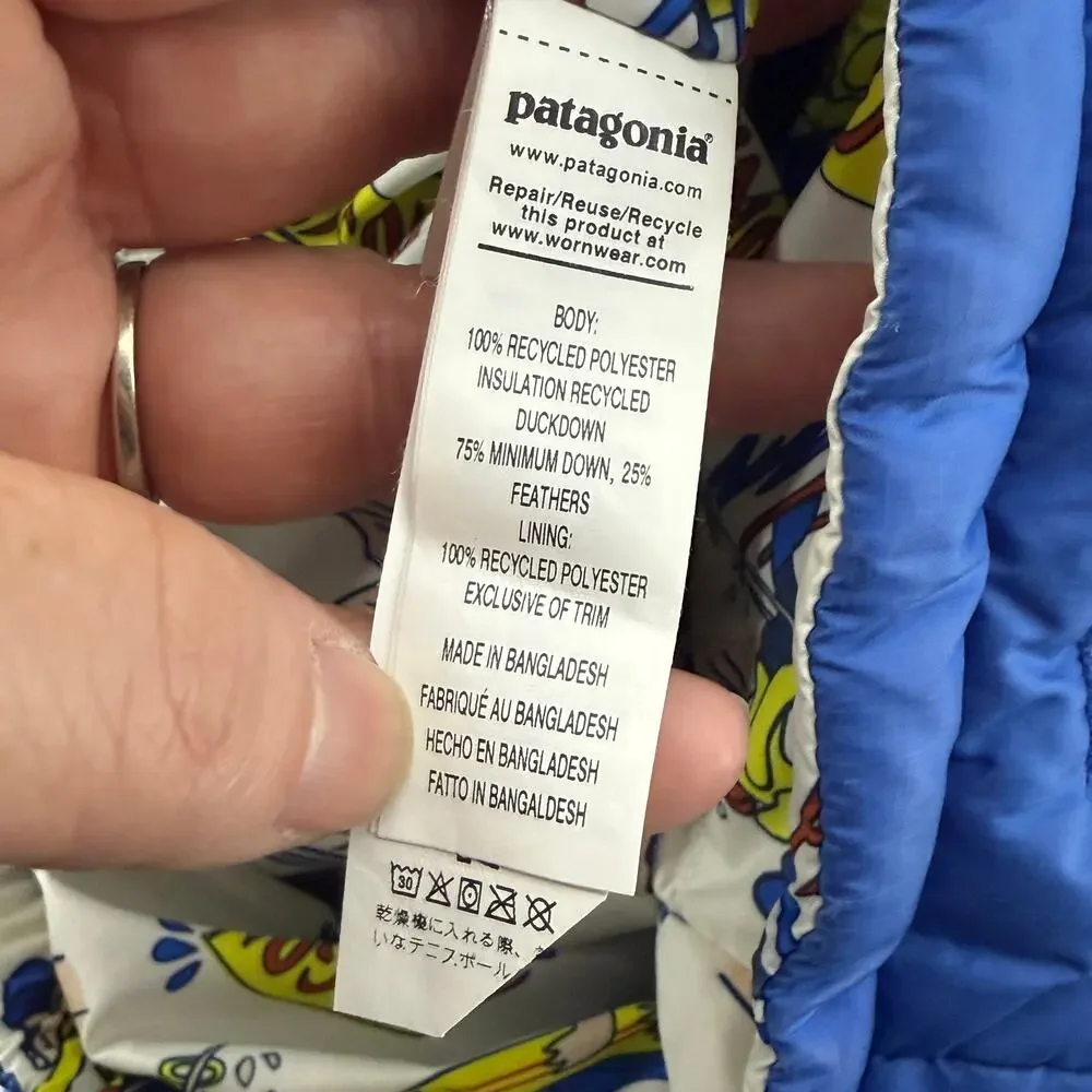 Patagonia Baby Reversible Down Sweater Hoody 2T Badger Dyno White Blue